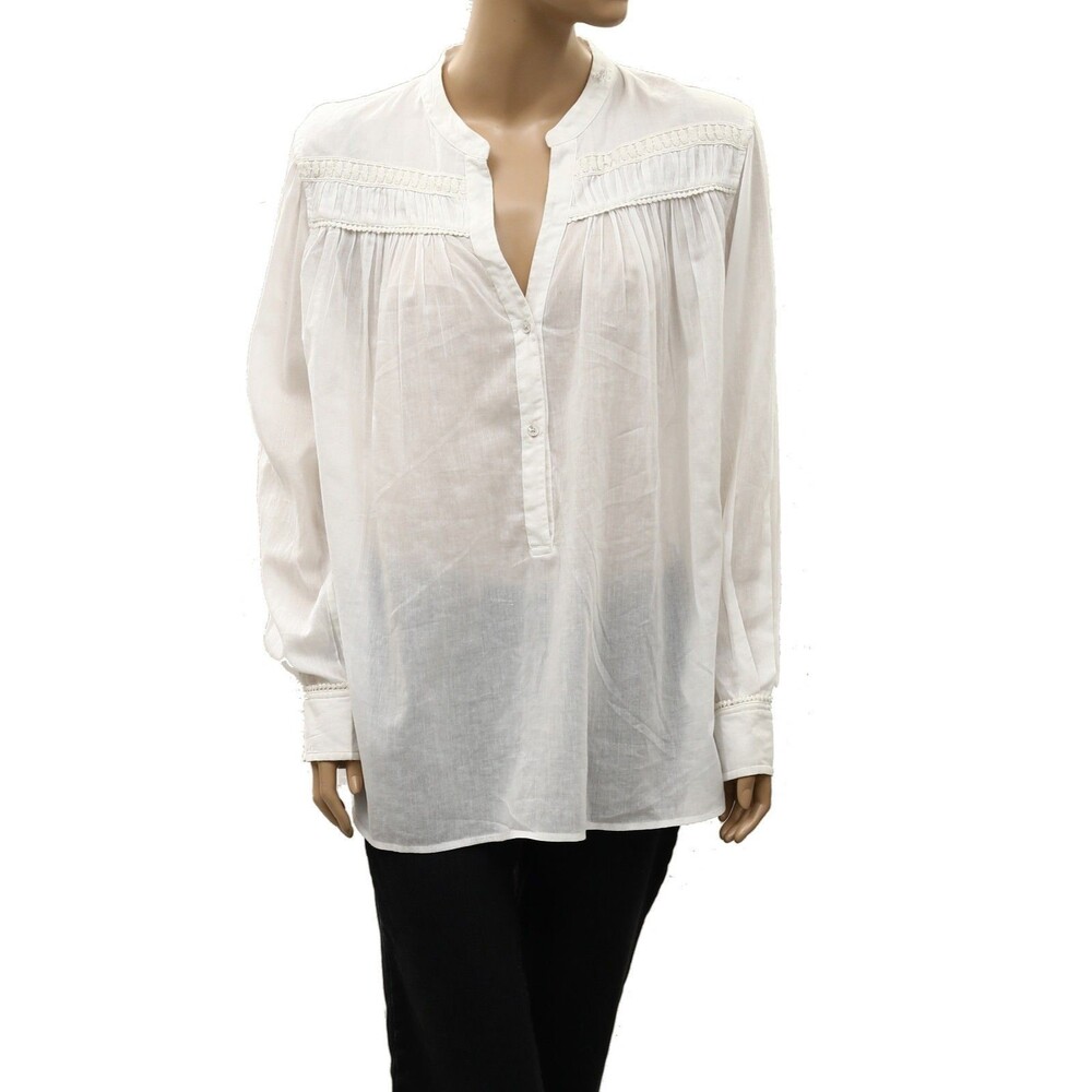 Nili Lotan Women's Clarys Tunic Top Pleated Long Sleeves Cotton White XL 288892 - Picture 5 of 9